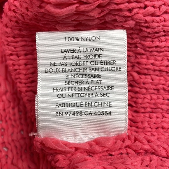 White & Warren Crochet Knit Crewneck Long Sleeve Sweater Coral Pink Small - Picture 9 of 10